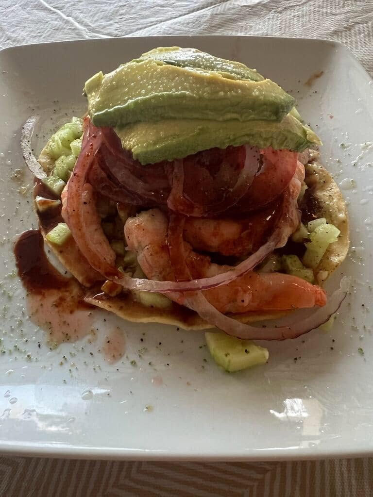 Shrimp tostada with avocado